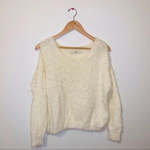 {No Comment} Cold Shoulder Fuzzy Sweater